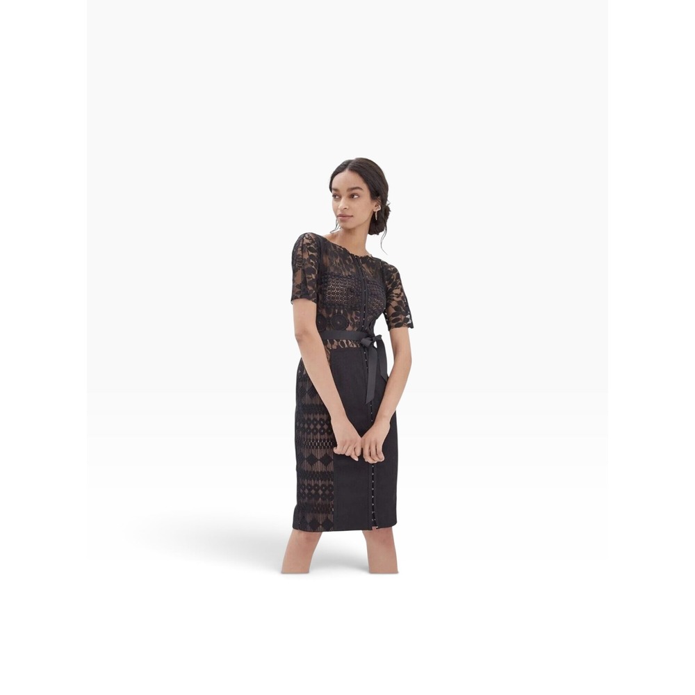 Beguile by Byron Lars Anthropologie Black Lace Sheath Dress 16W NWT